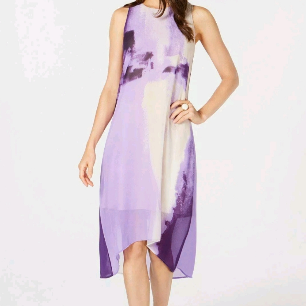 Alfani purple and cream high-low lined dress size 10P